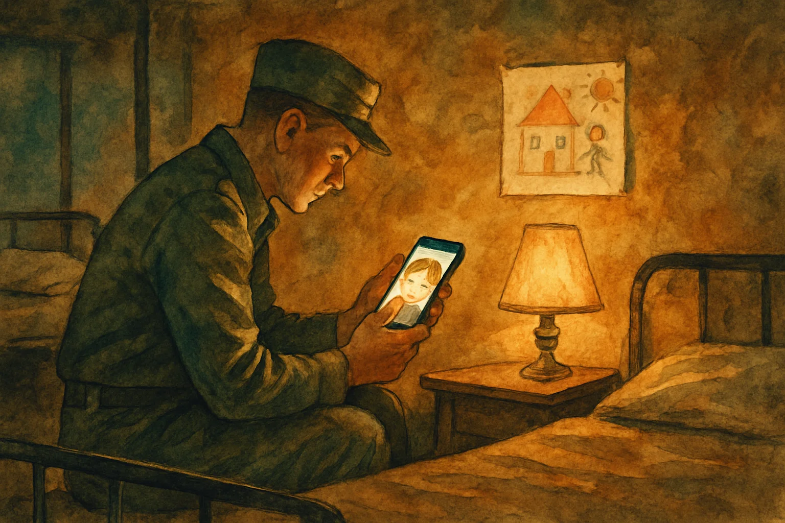 Deployed Parent Bedtime storybook illustration
