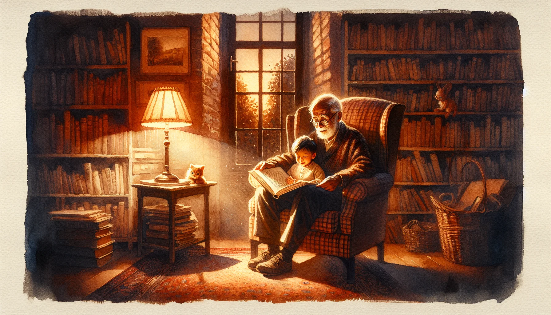 Grandfather reading a bedtime story to his grandchild