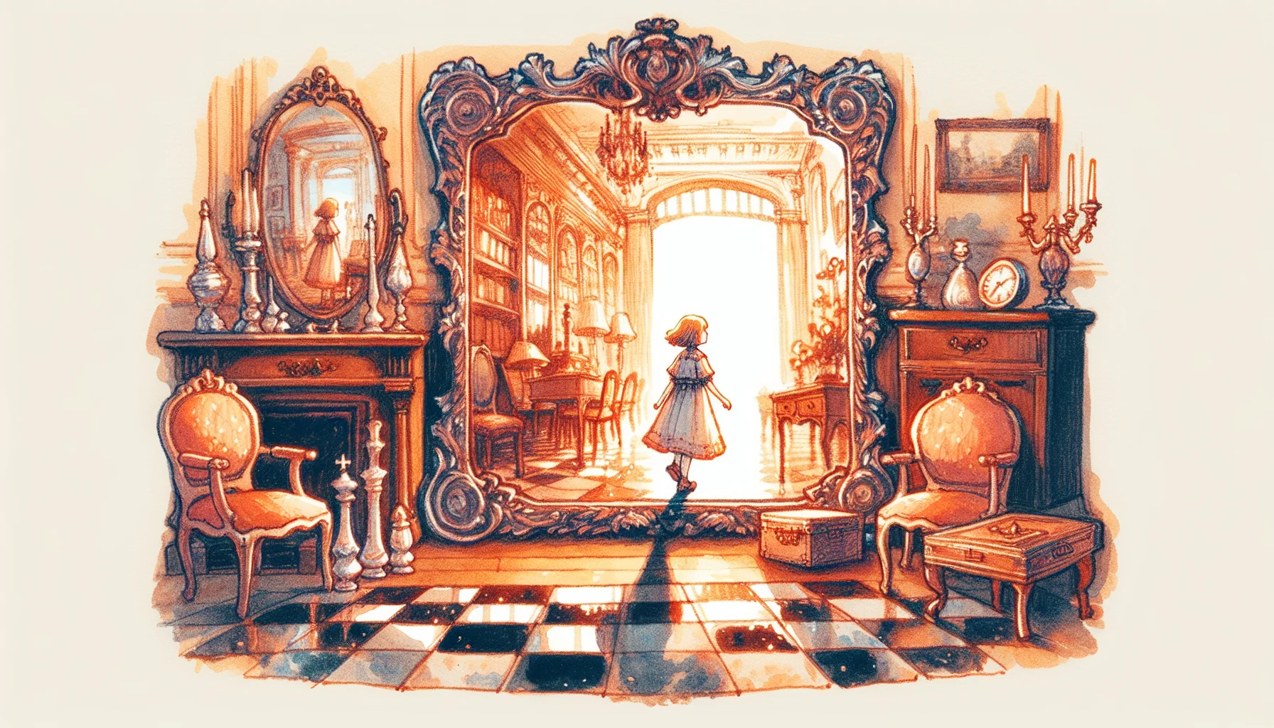 Through The Looking Glass storybook illustration