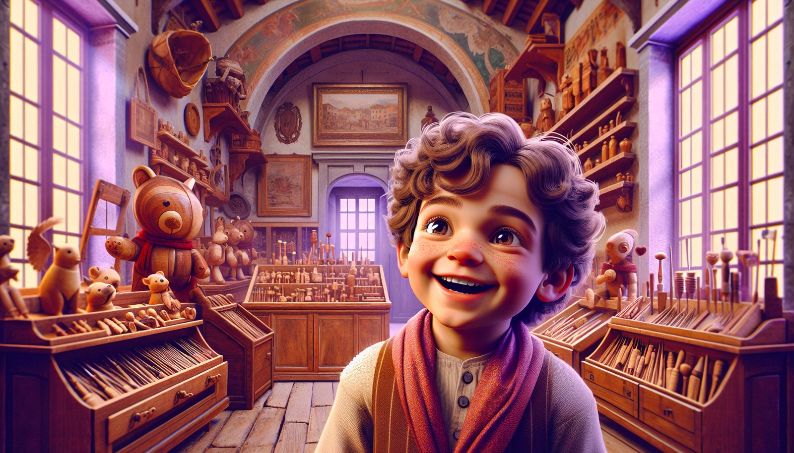 Child in Italian toy workshop